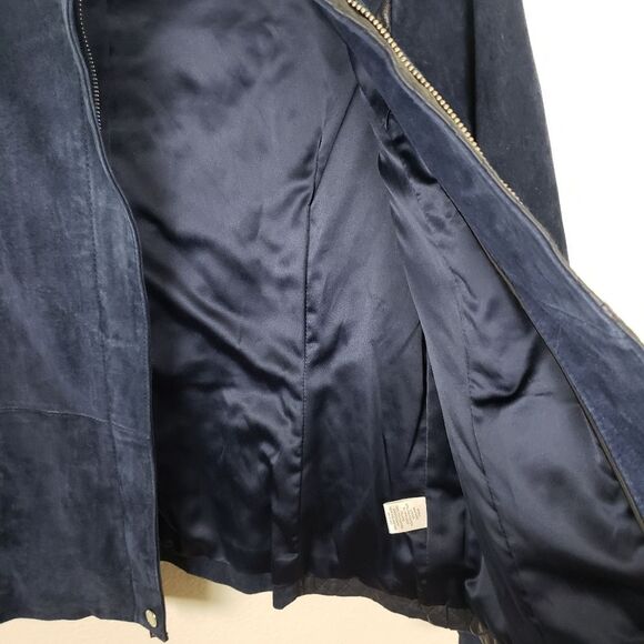 Isaac Mizrahi Live Women's Navy Blue Suede Moto Leather Quilted Zip Up Jacket 4 - Picture 9 of 14